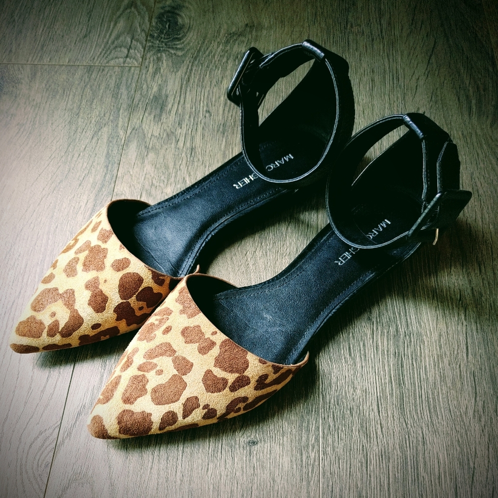 Marc Fisher Cheetah Print Flats with Black Leather Ankle Strap Size 7.5
